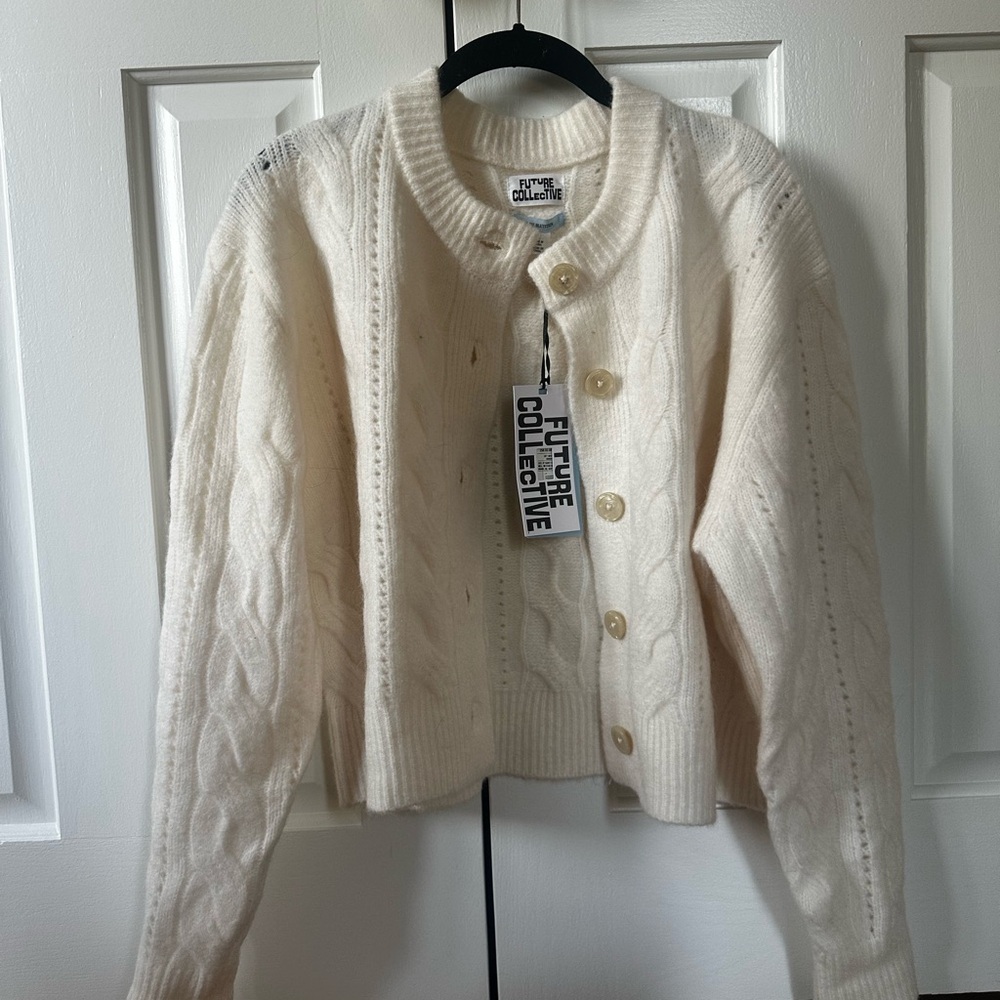 Women's Size Medium Future Collective Cream Cable Knit Sweater